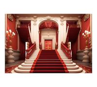 Xiaoterna 10x8ft Luxurious Palace Backdrop Red Carpet Event Elegant Palace Indoor Photography Background Red Stage Medieval Royal Architecture Adults Kids Portrait Photo Shoot Studio Props