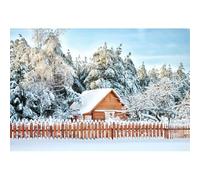 Xiaoterna 10x8ft Winter Forest Backdrop Vintage Wooden House Natural Landscape White Snow Pine Tree Photography Background Winter Wonderland New Year Holiday Family Christmas Party Decoration