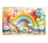 Xiaoterna 12x8ft 3D Rainbow Backdrop Colorful Balloons Paper Texture Handmade Flowers Rainbow Arch Photography Background Princess Girls Baby Shower Party Decorations Supplies Cake Table Banner