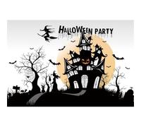 Xiaoterna 15x10ft Happy Halloween Backdrop Scary Dark Night Cartoon Haunted House Full Moon Forest Photography Background Magic Witch Bats Graveyard Black And White Halloween Night Party Decorations