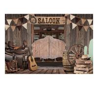 Xiaoterna 15x10ft Saloon Backdrop Vintage Western Cowboy Photography Background Rustic Wooden House Barn Door Flags Guitar Boots Hat Backdrop Birthday Party Decorations Photo Booth Props