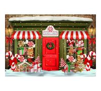 Xiaoterna 15x10ft Winter Snow Scene Backdrop Christmas Candy Shop Outdoor Photography Background Sweet Lollipop Santa's Toy Shop Happy New Year Party Decorations Portrait Photo Props Wallpaper