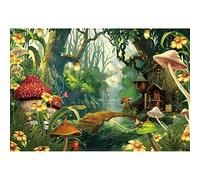 Xiaoterna 20x10ft Forest Backdrop Enchanted Mushroom Butterfly Fantasy Wonderland Spring Flower Photography Background Wooden House Arch Bridge Stream Backdrop Adults Kids Portrait Photo Props