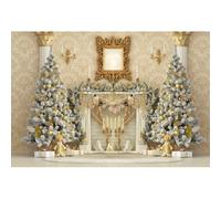 Xiaoterna 20x10ft Merry Christmas Backdrop Fireplace Christmas Trees European Luxury Palace Castle Interior Photography Background Medieval Royal Family Winter Party Decoration Portrait Photo Props