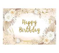 Xiaoterna 5x3ft Bohemia Happy Birthday Backdrop for Girls Golden Dots Pampas Grass Floral Photography Background Princess Birthday Party Decorations Cake Table Banner Suplies Photo Studio Props