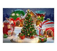 Xiaoterna 5x3ft Christmas Backdrop Cartoon Christmas Village Forest Photography Background Winter Landscape Snow Fairy Tale Candy World Night View Christmas Backdrop Party Decorations