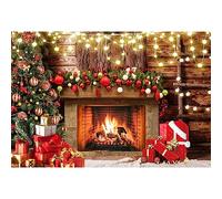 Xiaoterna 5x3ft Christmas Fireplace Backdrop Happy New Year Photography Background Merry Christmas Eve Photo Backdrop Merry Xmas Trees Gift Backgrounds for Photography Family Party Decoration
