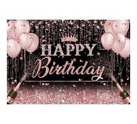 Xiaoterna 5x3ft Glitter Sequin Birthday Backdrop for Girls Pink Rose Crown Balloon Champagne Sparkling Diamonds Photography Background Princess Newborn Women Birthday Decorations Banner Supplies
