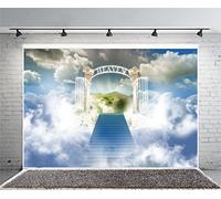 Xiaoterna 5x3ft Heaven Backdrop Staircase to Heaven Paradise Gate Blue Sky White Clouds Photography Background Church Event Pray Decoration Man Woman Adults Artistic Portrait Photo Studio Props