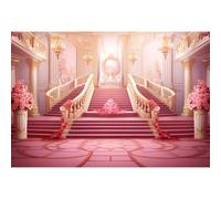 Xiaoterna 5x3ft Luxurious Palace Backdrop Royal White Buildings Stairs Photography Background Fairy Tale Wonderland Castle Pink Flowers Backdrop Adults Kids Portraits Photo Shoot Studio Props