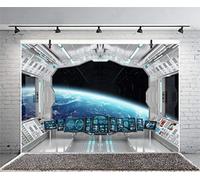 Xiaoterna 5x3ft Outer Space Photography Background Spaceship Window View Backdrop Spacecraft Universe Exploration Backdrop Baby Birthday Baby Shower Party Decoration Photo Booth Studio Prop