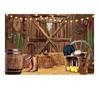 Xiaoterna 5x3ft Western Cowboy Backdrop Wild West Rodeo Photography Background Barn Haystack Vintage Wooden Board Backdrop Birthday Party Decoration Kids Adults Portrait Photo Shoot Props