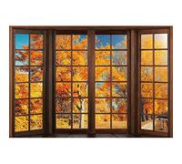 Xiaoterna 7x5ft Autumn Landscape Backdrop Rustic Window Backdrop Banner Fall in Love Autumn Photography Background Fall Maple Leaves Forest Nature Scenery Western Wallpaper Decoration Photo Prop