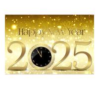 Xiaoterna 7x5ft Bokeh Spots Happy New Year Background 2025 Gold and Black Time Clock Photograph Backdrop New Year Eve Decoration Supplies New Year's Eve Party Carnival Party Decoration Photo Props