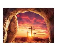 Xiaoterna 7x5ft Easter Cross Backdrop Jesus Christ Cross Happy Easter Day Photography Background Empty Tomb Three Crosses on Mountain Jesus Christ Stone Hole Backdrop Religious Party Decoration