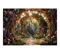 Xiaoterna 7x5ft Enchanted Forests Backdrop Fairy Tale Wonderland Rattan Arch Outdoor Photography Background Flowers Leaves Colorful Mushroom Glitter Dots Princess Birthday Wedding Party Decoration