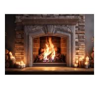 Xiaoterna 7x5ft Fireplace Backdrop Vintage Brick Wall Marble Hearth Blazing Fire Wood Indoor Photography Background Winter Camping Barbeques Christmas New Year Party Decoration Portrait Photo Props