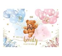 Xiaoterna 7x5ft Gender Reveal Backdrop Boho Bear Pink and Blue Balloons He or She Photography Background We Can't Wait to See Backdrop Gender Reveal Party Cake Table Decorations