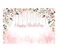 Xiaoterna 7x5ft Happy Birthday Backdrop Pink Princess Floral Birthday Party Backdrop Pink Flower Spring Garden Birthday Glitter Bokeh Photography Background Adults Kids Portraits Photo Props
