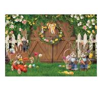 Xiaoterna 7x5ft Spring Easter Backdrop Vintage Wooden Door Grass Flowers Easter Eggs Rabbit Photography Background Spring Floral Garland Bunny Eggs Barn Backdrop Religious Party Decoration