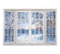 Xiaoterna 7x5ft White Winter Wonderland Backdrop Window View Snow Scene Outdoor Photography Background Nature Forest Snowflake Landscape Family Party Decoration Kids Adults Portrait Photo Props