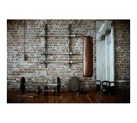 Xiaoterna 7x5ft Workout Gym Backdrop Vintage Basement Brick Wall Wooden Floor Weightlifting Equipment Photography Background Fitness Exercise Party Decoration Adult Artistic Portrait Photo Props