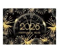 Xiaoterna 8x6ft Black Gold Fireworks 2026 Happy New Year Backdrop Glitter Cheers to The New Year Clock Countdown Party Backdrop Family Holidays Party Decoration Supplies Portrait Photo Props