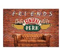 Xiaoterna 8x6ft Central Perk Backdrop Vintage Red Brick Wall Tea Party Friends Reunion Photography Background Retro Pub Sofa Cafe Cup Birthday Backdrop Kids Adults Portrait Photo Props