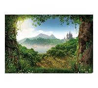 Xiaoterna 8x6ft Forest Backdrop Spring Enchanted Forest Photography Background Fairy Tale Misty Forest Castle Mountain Lake Sunrise Wonderland Backdrop Adults Kids Portrait Photo Studio Props