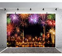 Xiaoterna 8x6ft Happy New Year Photography Background Colorful Fireworks Celebrating Backdrop Night View Arch Bridge Fairy Tale Town Backdrop New Year's Eve Family Holiday Party Decoration