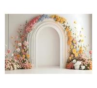 Xiaoterna 8x6ft Spring Easter Backdrop Modern Pure White Wall Colorful Blooming Flowers Photography Background White Arch Floral Photo Backdrop Kids Portrait Photo Props Birthday Party Decoration