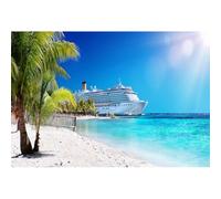 Xiaoterna 8x6ft Summer Sea Backdrop Luxury Cruise Ship Photography Background Blue Ocean Sky Sunshine Palm Trees Tropical Beach Island Port Summer Party Decoration Kids Adults Portrait Photo Props