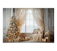 Xiaoterna 9x6ft Merry Christmas White Backdrop Christmas Trees European Luxury Palace Interior Photography Background Winter Window View Chair Gifts Candle White Hanging Family Party Decoration