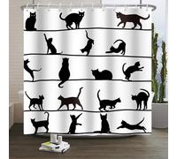 Xiaoterna Black and White Shower Curtain Cute Cartoon Cat Waterproof Bathroom Curtain Black Cat Silhouettes in Different Poses Domestic Pets Washable Mildew Resistant Bathroom Decoration 180x200cm