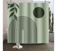 Xiaoterna Boho Shower Curtain Modern Abstract Art Green Leaves Sun Line Bathroom Curtain Rustic Spring Floral Sage Green Waterproof Machine Washable Fabric Shower Curtain with Hooks 120x180cm
