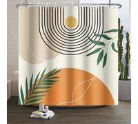 Xiaoterna Boho Sun Line Shower Curtain Rustic Boho Bathroom Curtain Modern Abstract Shower Curtain Green Leaves Sun Lace Lines Shower Curtain Machine Washable Waterproof Fabric 180x180cm
