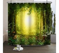 Xiaoterna Fairy Tale Fantastic Forest Shower Curtain Fantastic Woodland Jungle Bathroom Curtain Natural Landscape Sunrise Bokeh Shower Curtain Machine Washable Waterproof Fabric 240x180cm