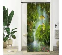 Xiaoterna Fairy Tale Fantastic Forest Shower Curtain Spring Fairytale Enchanted Forest Green Bathroom Curtain Grass Fish Glowworm Shower Curtain Machine Washable Waterproof Fabric 90x180cm