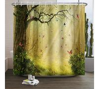 Xiaoterna Fairy Tale Forest Shower Curtain Fantastic Jungle Bathroom Curtain Jungle Safari Butterfly Shower Curtain Sunrise Scenery Shower Curtain Machine Washable Waterproof Fabric 200x180cm
