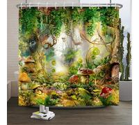 Xiaoterna Fairy Tale Forest Shower Curtain Mushroom Green Tree Grass Bathroom Curtain Spring Magic Enchanted Forest Fantastic Jungle Shower Curtain Machine Washable Waterproof Fabric 120x200cm