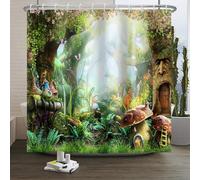 Xiaoterna Fairy Tale Forest Shower Curtain Spring Enchanted Woodland Mushroom Waterproof Bathroom Curtain Jungle Trees Flowers Flora Butterfly Polyester Mildew Resistant Home Decoration 180x220cm