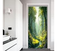 Xiaoterna Floral Plant Shower Curtain Green Spring Nature Forest Bathroom Curtain Green Tall Trees Blooming Flower River Stream Nature Shower Curtain Waterproof Fabric Bathroom Decoration 90x180cm