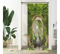 Xiaoterna Garden Shower Curtain 3D Spring Landscape Green Leaves Archway Wooden Bridge Waterproof Bathroom Curtains Retro Outdoor Park Scenery Forest Mildew Resistant Farmhouse Decoration 90x180cm