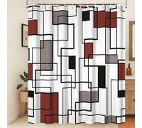 Xiaoterna Geometric Shower Curtain Abstract Red and Black Bathroom Curtain Modern Simplicity Geometric Square Waterproof Machine Washable Shower Curtain for Bathroom Decoration 180x200cm
