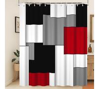 Xiaoterna Geometric Shower Curtain Red and Black Bathroom Curtain Modern Abstract Art Colorful Square Stripes Water Repellant Fabric Washable Shower Curtains for Bathroom Decoration 150x180cm
