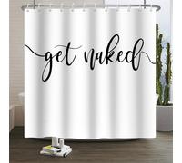 Xiaoterna Get Naked Shower Curtain Pure White Funny Quotes Bathroom Curtain Modern Simple Black and White Waterproof Machine Washable Fabric Shower Curtain for Bathroom Decoration 120x200cm