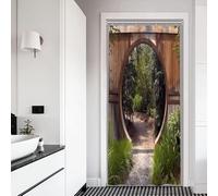 Xiaoterna Japanese Garden Shower Curtain 3D Spring Nature Scenery Bathroom Curtain Circle Rustic Wooden Doorway Gate Path Green Tree Mould Proof Machine Washable Shower Curtain 90x180cm
