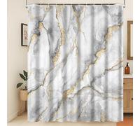 Xiaoterna Marble Shower Curtain 3D Grey Gold Bathroom Curtain Luxury Modern Abstract Grey Marble Golden Dots Water Repellant Machine Washable Shower Curtains for Bathroom Decoration 240x180cm