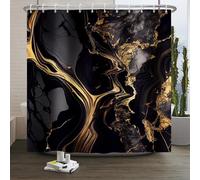 Xiaoterna Marble Shower Curtain Abstract Black Gold Marble Bathroom Curtain Gold Powder Sparkling Modern Luxury Marble Shower Curtain Machine Washable Waterproof Fabric 180x240cm