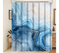 Xiaoterna Marble Shower Curtain Blue Marble Shower Curtain Modern Abstract Blue Gold Marble Waterproof Bathroom Curtain Modern Luxury Art Shower Curtain Machine Washable Waterproof Fabric 180x200cm